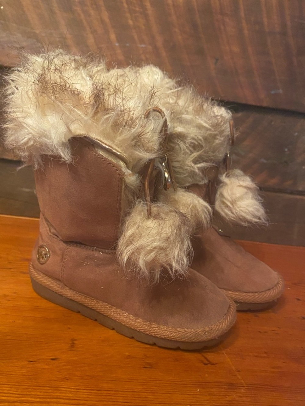 Michael Kors Girls Brown Faux-Fur Pom-Trim Boots